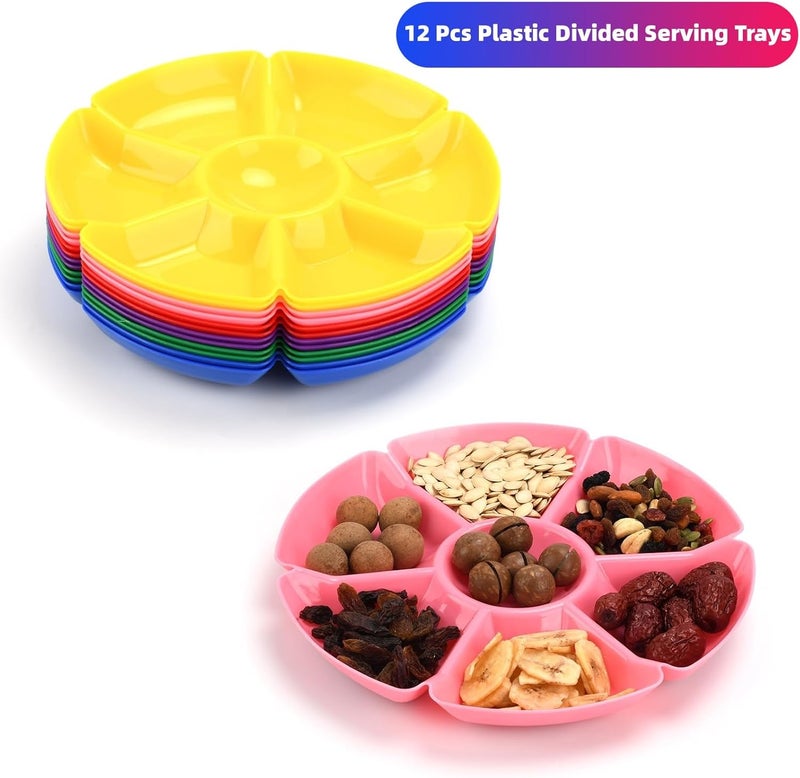 Zalaxt 12 Pcs Plastic Snack Serving Tray, Chip and Dip Serving Tray, Sectioned, Divided Plates Platter for Snack, Nuts, Candy, Dried Fruit, Veggies - Image 2
